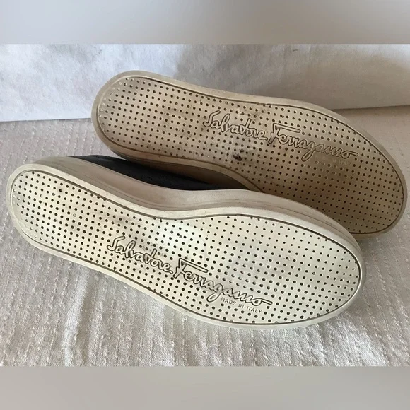 Salvatore Ferragamo Black Leather Laser-cut Sneakers Women’s Sz 7 - Picture 10 of 12